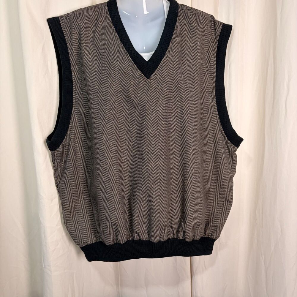 Sunderland of Scotland Golf Vest Mens XL Brown Herringbone Windproof V Neck